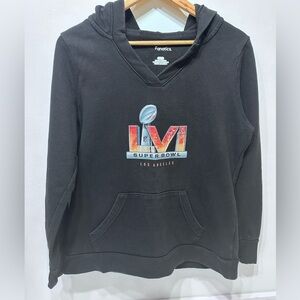 Fanatics Women’s Black Super Bowl LVI High Logo V-Neck Pullover Hoodie Size M